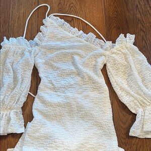 Klesis S White Floral Lace Off-Shoulder Midi Dress Bride Wedding Bachelorette